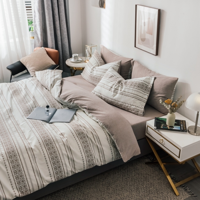 91家纺网 家纺一手货源 找家纺 三沁家居家居 2020新款全棉60支欧式提花四件套 维祺-木槿咖