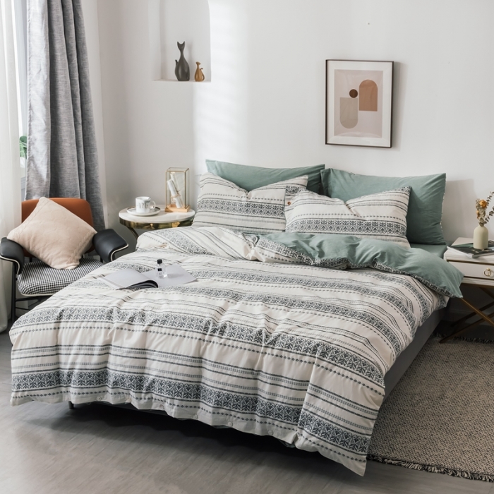 91家纺网 家纺一手货源 找家纺 三沁家居家居 2020新款全棉60支欧式提花四件套 维祺-香草绿