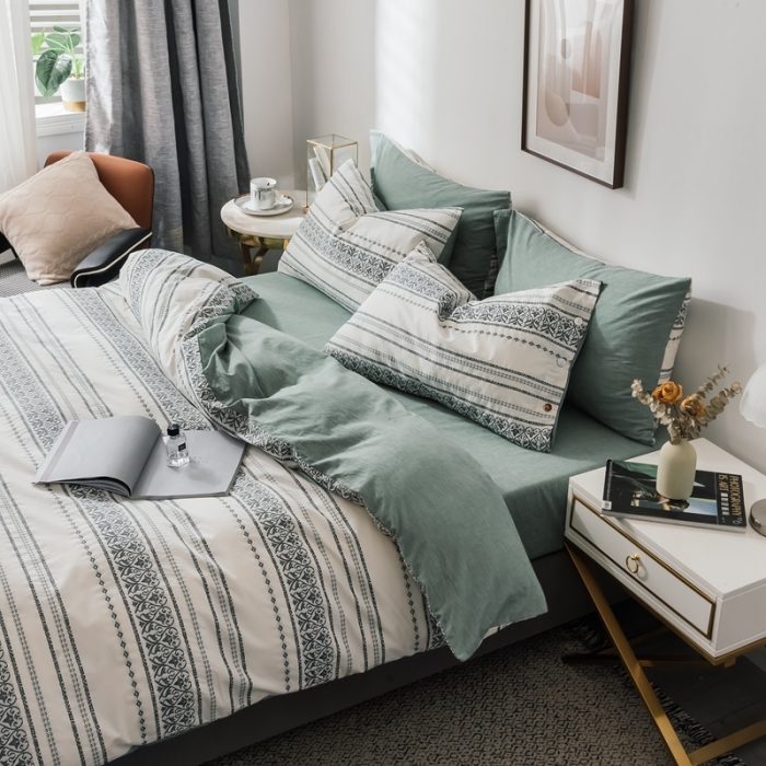 91家纺网 家纺一手货源 找家纺 三沁家居家居 2020新款全棉60支欧式提花四件套 维祺-香草绿