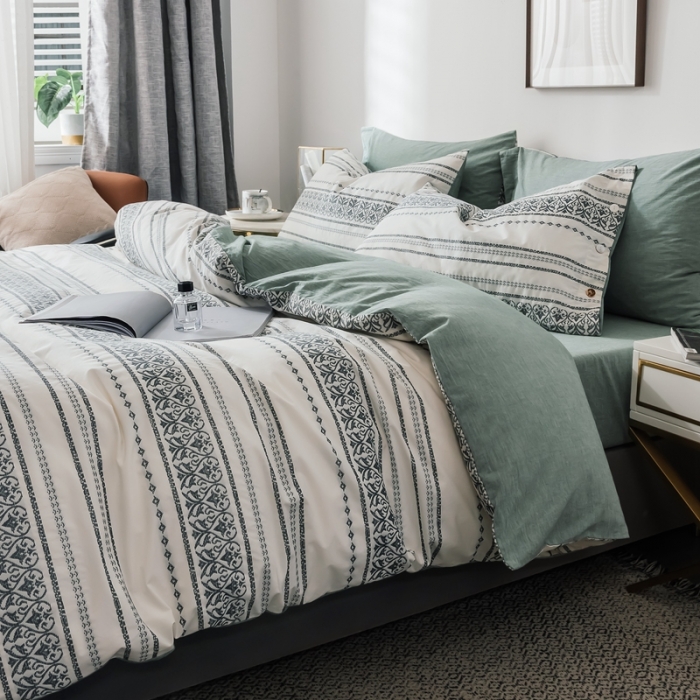 91家纺网 家纺一手货源 找家纺 三沁家居家居 2020新款全棉60支欧式提花四件套 维祺-香草绿