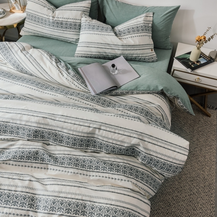 91家纺网 家纺一手货源 找家纺 三沁家居家居 2020新款全棉60支欧式提花四件套 维祺-香草绿