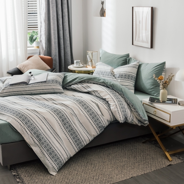 91家纺网 家纺一手货源 找家纺 三沁家居家居 2020新款全棉60支欧式提花四件套 维祺-香草绿