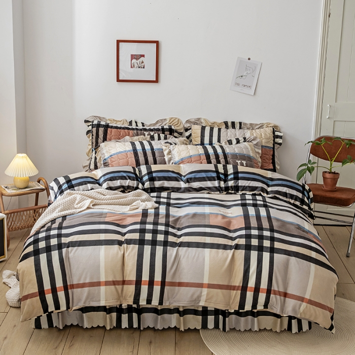 91家纺网 家纺一手货源 找家纺 纽缦 2020新款绒夹棉床裙四件套 布鲁斯