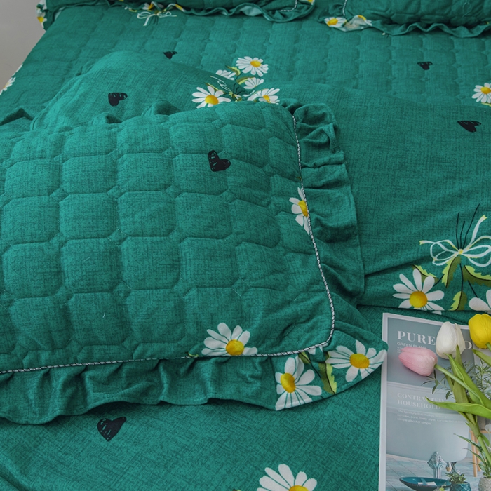 91家纺网 家纺一手货源 找家纺 纽缦 2020新款绒夹棉床裙四件套 雏菊满园绿