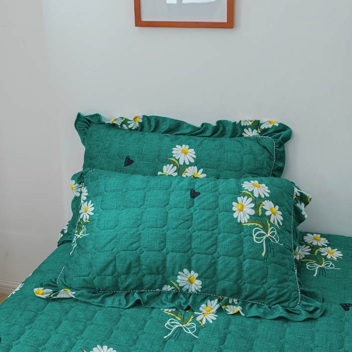 91家纺网 家纺一手货源 找家纺 纽缦 2020新款绒夹棉床裙四件套 雏菊满园绿