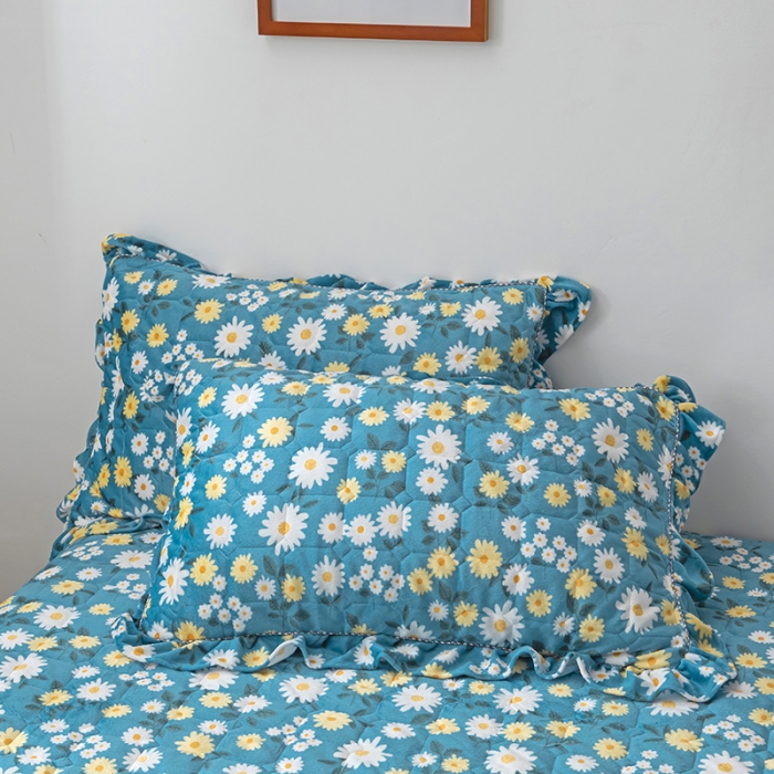 91家纺网 家纺一手货源 找家纺 纽缦 2020新款绒夹棉床裙四件套 雏菊之恋蓝