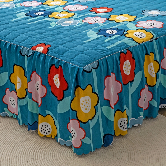 91家纺网 家纺一手货源 找家纺 纽缦 2020新款绒夹棉床裙四件套 花田梦蓝