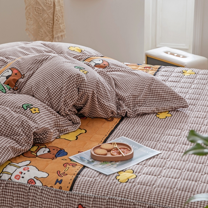 91家纺网 家纺一手货源 找家纺 纽缦 2020新款绒夹棉床裙四件套 可可佳人浅咖