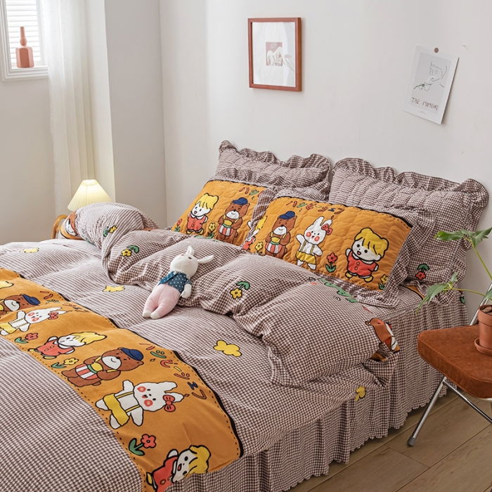 91家纺网 家纺一手货源 找家纺 纽缦 2020新款绒夹棉床裙四件套 可可佳人浅咖