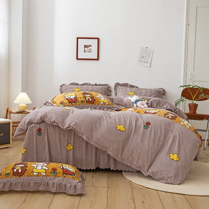 91家纺网 家纺一手货源 找家纺 纽缦 2020新款绒夹棉床裙四件套 可可佳人浅咖