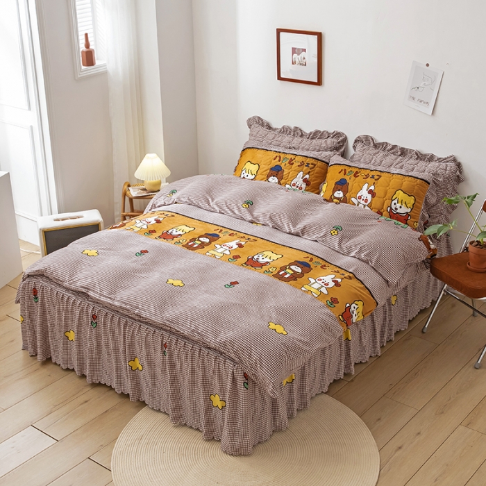 91家纺网 家纺一手货源 找家纺 纽缦 2020新款绒夹棉床裙四件套 可可佳人浅咖