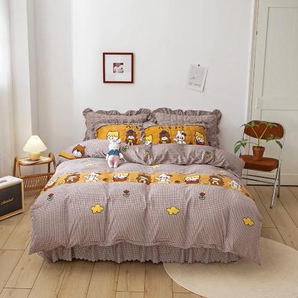 纽缦 2020新款绒夹棉床裙四件套 可可佳人浅咖