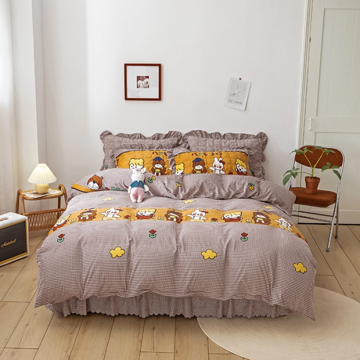 91家纺网 家纺一手货源 找家纺 纽缦 2020新款绒夹棉床裙四件套 可可佳人浅咖