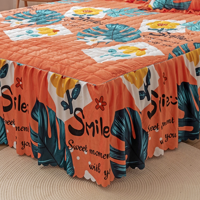 91家纺网 家纺一手货源 找家纺 纽缦 2020新款绒夹棉床裙四件套 陌上花开橘红