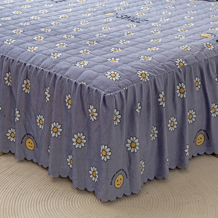 91家纺网 家纺一手货源 找家纺 纽缦 2020新款绒夹棉床裙四件套 幸运小菊蓝紫