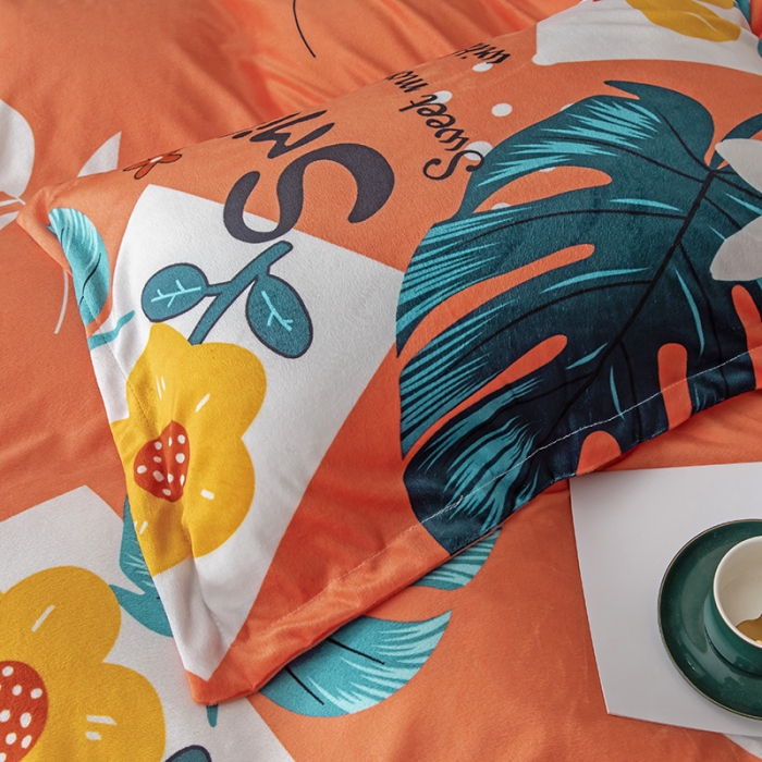 91家纺网 家纺一手货源 找家纺 纽缦 2020新款信封枕套一对 陌上花开橘红