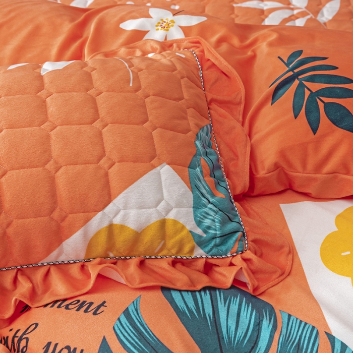 91家纺网 家纺一手货源 找家纺 纽缦 2020新款夹棉枕套一对 陌上花开橘红