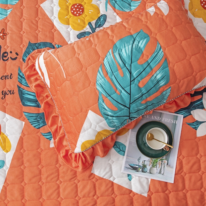 91家纺网 家纺一手货源 找家纺 纽缦 2020新款夹棉枕套一对 陌上花开橘红