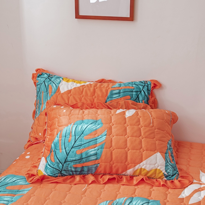 91家纺网 家纺一手货源 找家纺 纽缦 2020新款夹棉枕套一对 陌上花开橘红