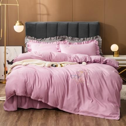 91家纺网 家纺一手货源 找家纺 （总）伊而梦 2023新款抗菌新疆棉刺绣床裙款四件套