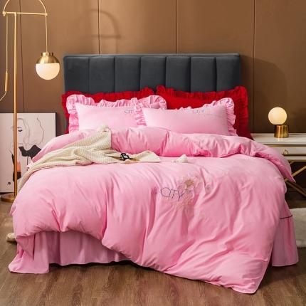 91家纺网 家纺一手货源 找家纺 （总）伊而梦 2023新款抗菌新疆棉刺绣床裙款四件套