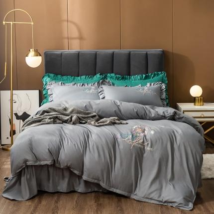 91家纺网 家纺一手货源 找家纺 （总）伊而梦 2023新款抗菌新疆棉刺绣床裙款四件套