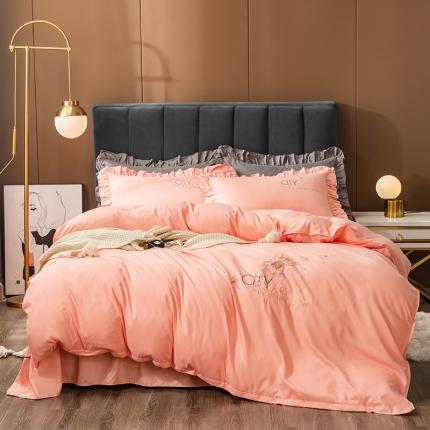 91家纺网 家纺一手货源 找家纺 （总）伊而梦 2023新款抗菌新疆棉刺绣床裙款四件套