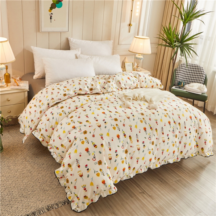 91家纺网 家纺一手货源 找家纺 十个点家纺 2022新款全棉蕾丝夹棉床裙四件套 花开那时