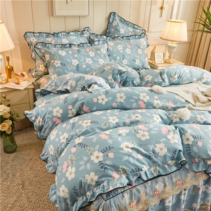 91家纺网 家纺一手货源 找家纺 十个点家纺 2022新款全棉蕾丝夹棉床裙四件套 花样人生