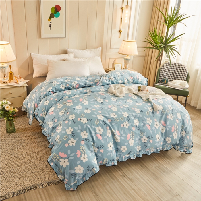 91家纺网 家纺一手货源 找家纺 十个点家纺 2022新款全棉蕾丝夹棉床裙四件套 花样人生