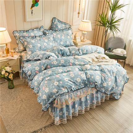 十个点家纺 2022新款全棉蕾丝夹棉床裙四件套 花样人生