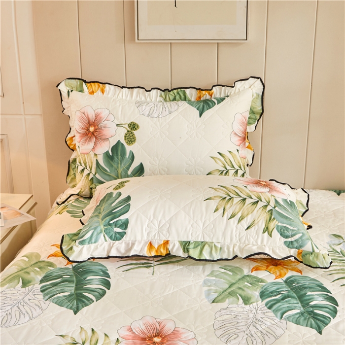 91家纺网 家纺一手货源 找家纺 十个点家纺 2022新款全棉蕾丝夹棉床裙四件套 花叶倾城