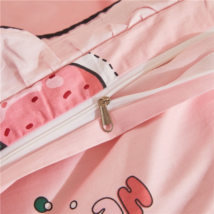 91家纺网 家纺一手货源 找家纺 十个点家纺 2022新款全棉蕾丝夹棉床裙四件套 恋爱草莓