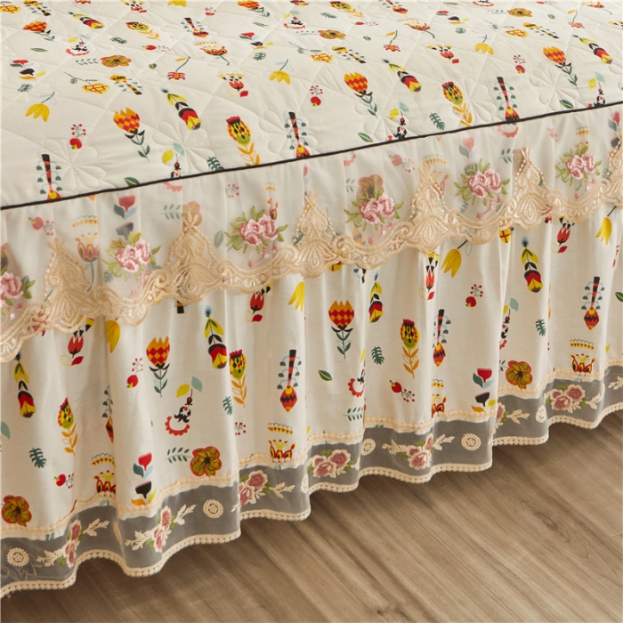 91家纺网 家纺一手货源 找家纺 十个点家纺 2022新款全棉蕾丝夹棉单床裙 花开那时