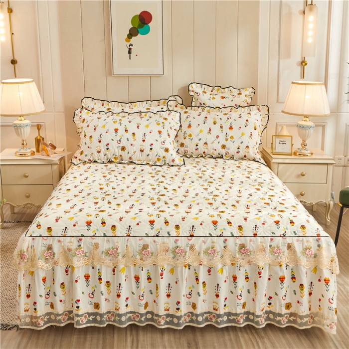 91家纺网 家纺一手货源 找家纺 十个点家纺 2022新款全棉蕾丝夹棉单床裙 花开那时