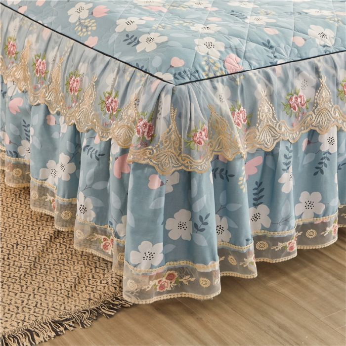 91家纺网 家纺一手货源 找家纺 十个点家纺 2022新款全棉蕾丝夹棉单床裙 花样人生