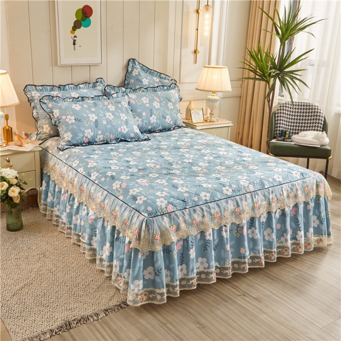 91家纺网 家纺一手货源 找家纺 十个点家纺 2022新款全棉蕾丝夹棉单床裙 花样人生