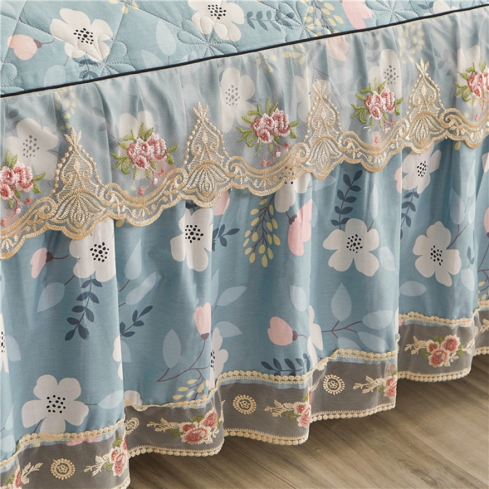 91家纺网 家纺一手货源 找家纺 十个点家纺 2022新款全棉蕾丝夹棉单床裙 花样人生