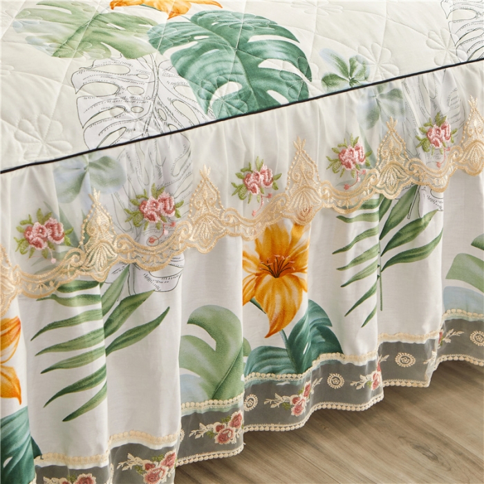 91家纺网 家纺一手货源 找家纺 十个点家纺 2022新款全棉蕾丝夹棉单床裙 花叶倾城