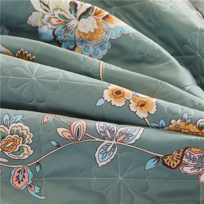 91家纺网 家纺一手货源 找家纺 十个点家纺 2022新款全棉蕾丝夹棉单床裙 花月佳期墨绿