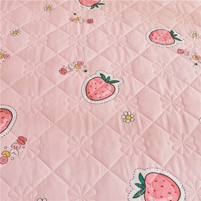 91家纺网 家纺一手货源 找家纺 十个点家纺 2022新款全棉蕾丝夹棉单床裙 恋爱草莓