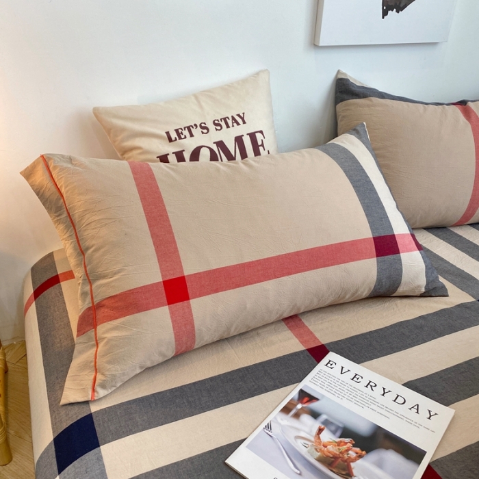 91家纺网 家纺一手货源 找家纺 三沁家居家居 2022新款格子色织水洗棉全棉四件套 巴宝莉-大格