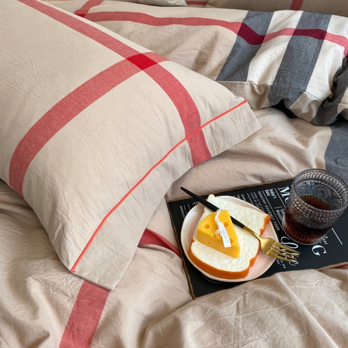 91家纺网 家纺一手货源 找家纺 三沁家居家居 2022新款格子色织水洗棉全棉四件套 巴宝莉-大格