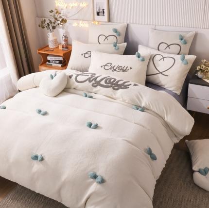 91家纺网 家纺一手货源 找家纺 兴美佳新款日式简约小清新提花牛奶绒四件套唯爱-奶白色