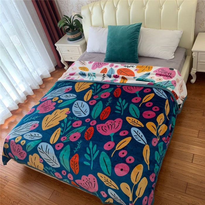 91家纺网 家纺一手货源 找家纺 卡奥轻奢复合毯子拉舍尔毛毯云毯法莱绒水晶绒毛毯采叶