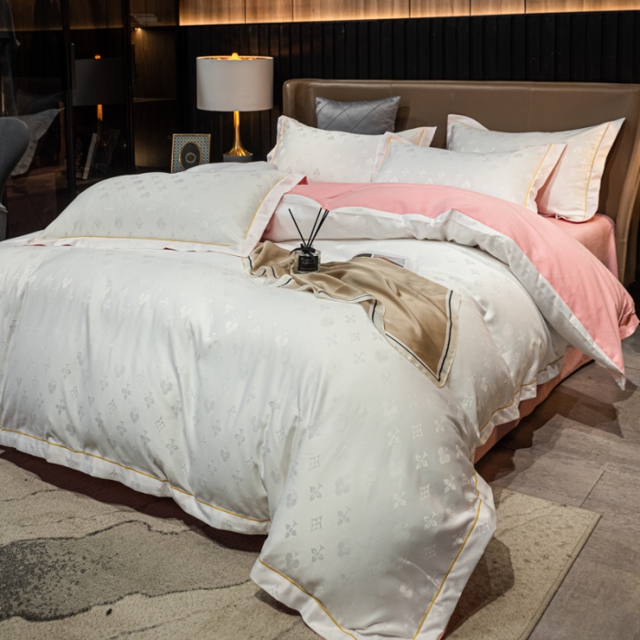 91家纺网 家纺一手货源 找家纺 眠帛全棉磨毛轻奢四件套A版水洗提花B版全棉磨毛2 爱维白