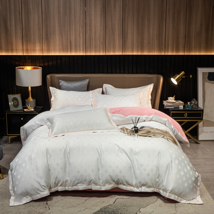 91家纺网 家纺一手货源 找家纺 眠帛全棉磨毛轻奢四件套A版水洗提花B版全棉磨毛2 爱维白