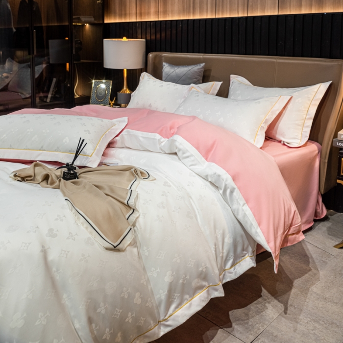 91家纺网 家纺一手货源 找家纺 眠帛全棉磨毛轻奢四件套A版水洗提花B版全棉磨毛2 爱维白