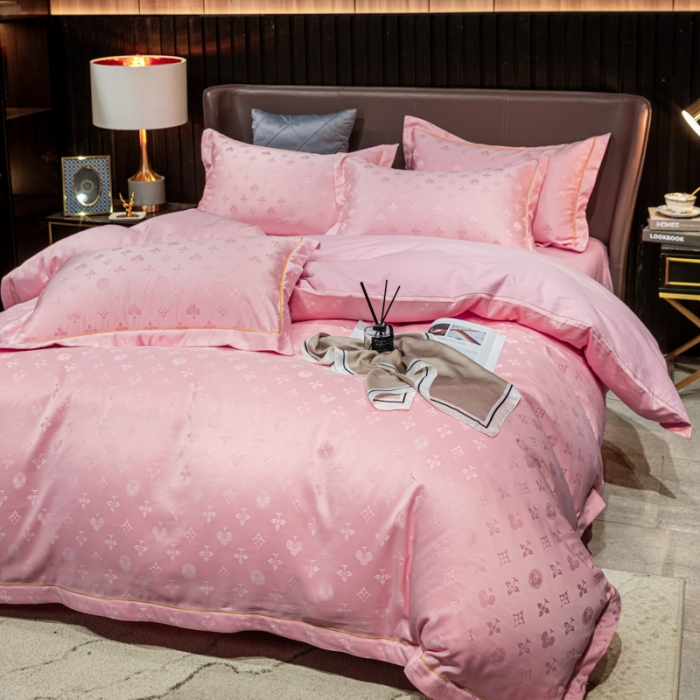 91家纺网 家纺一手货源 找家纺 眠帛全棉磨毛轻奢四件套A版水洗提花B版全棉磨毛2 爱维粉