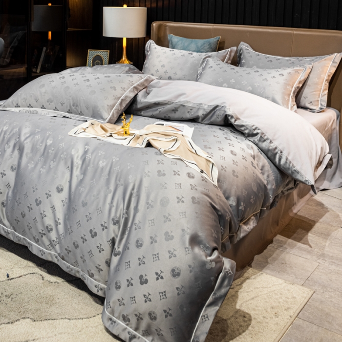 91家纺网 家纺一手货源 找家纺 眠帛全棉磨毛轻奢四件套A版水洗提花B版全棉磨毛2 爱维高级灰